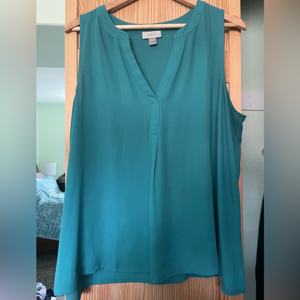 LOFT Teal V-Neck Sleeveless Blouse